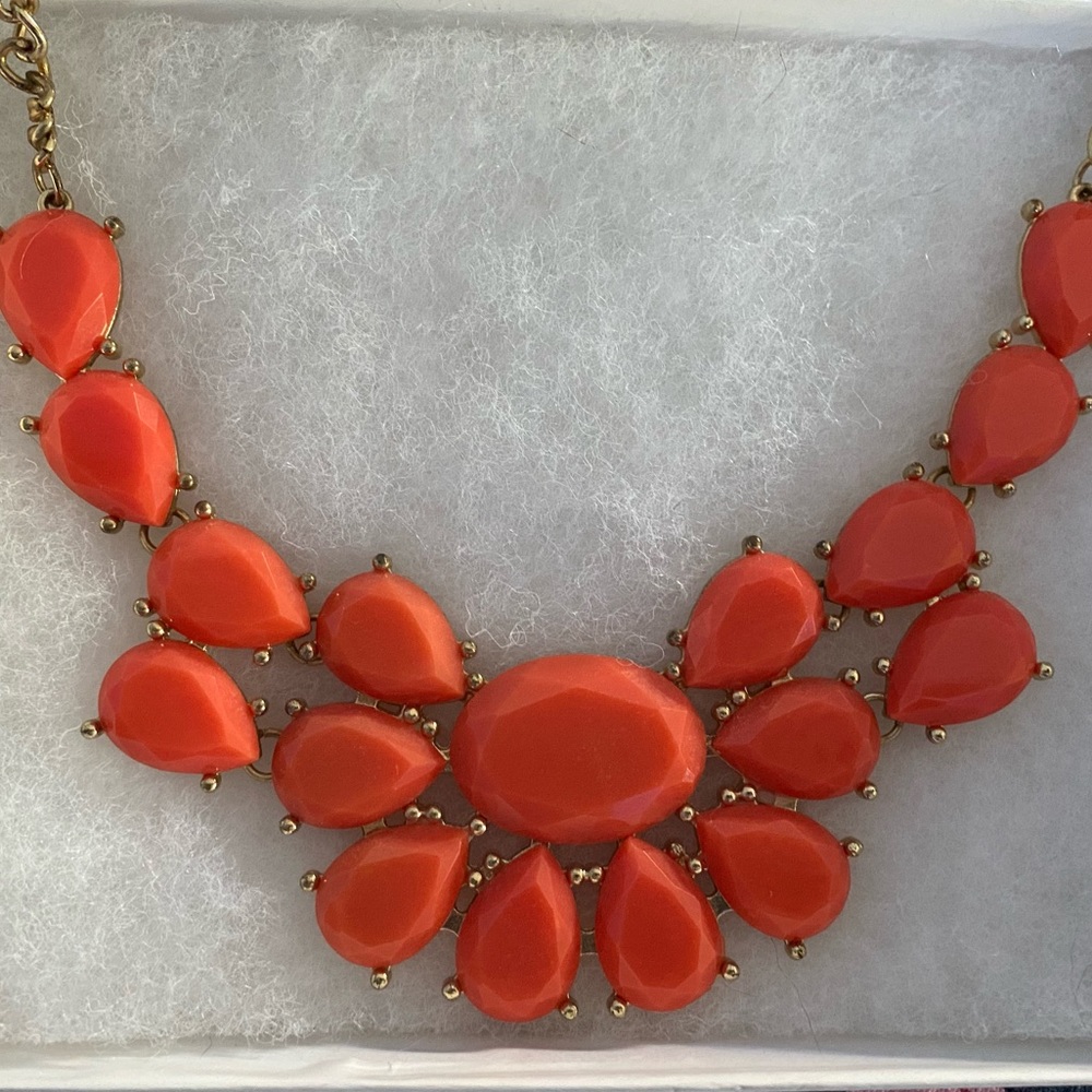 Coral Red Orange Gem Statement Necklace